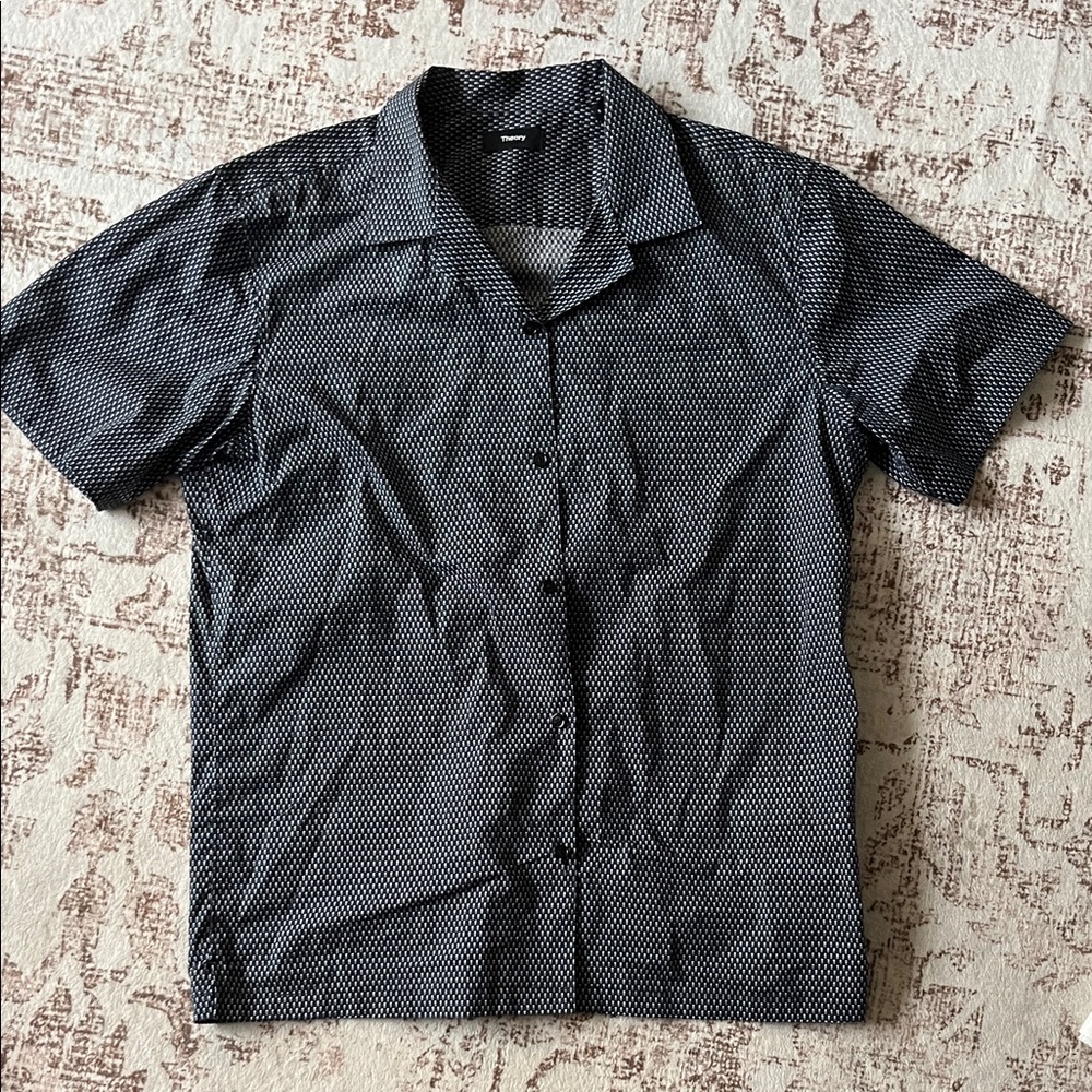 Theory Men's Black and White Geometric Shirt